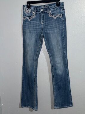 Grace in LA Medium Blue Bootcut Jeans with Embroidered Pockets